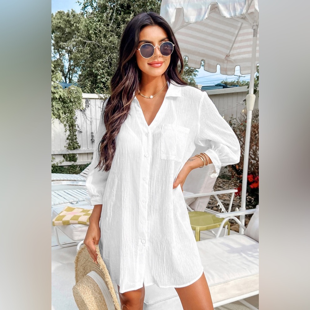 CUPSHE Seersucker Tie cuff coverup dress
